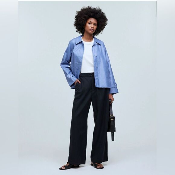 Madewell short trench coat Laminated Button Up Long Sleeve Coat in blue. M - Picture 12 of 12